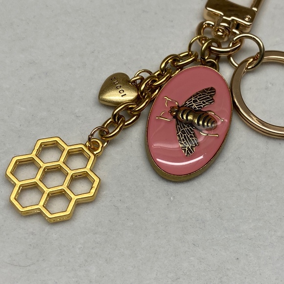 Upcycled GUCCI Pink Oval Bee Bag Charm Keychain - Picture 1 of 3